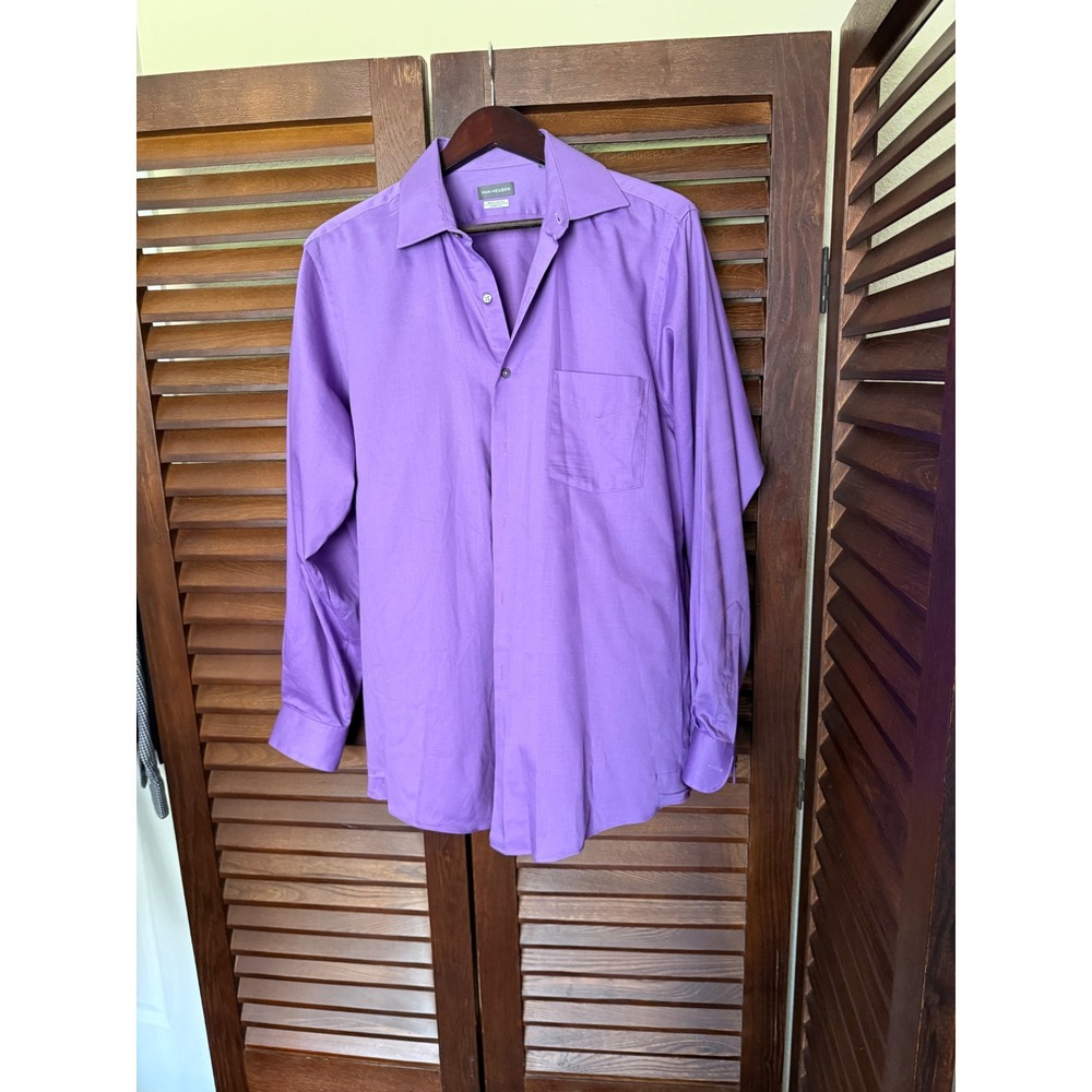 Van Heusen Mens Regular Fit Stretch Dress Shirt Purple Long Sleeve 16 34/35 L